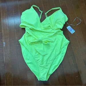 Forever 21 Plus Size Neon Yellow Swimsuit with Cutout and matching cover up
